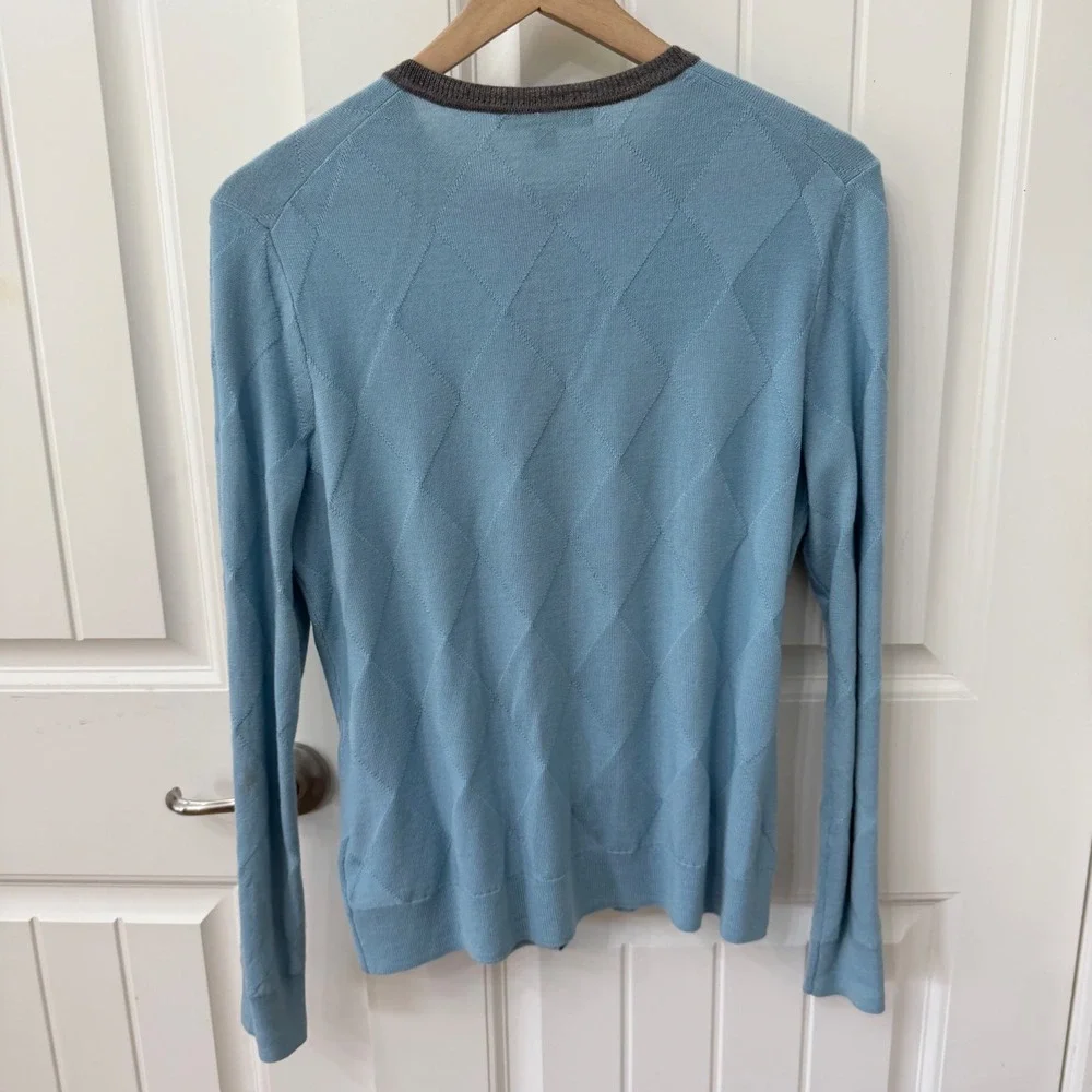 Brooks Brothers Cardigan L Blue Merino Wool‎ Diamond Knit Button Front 346
